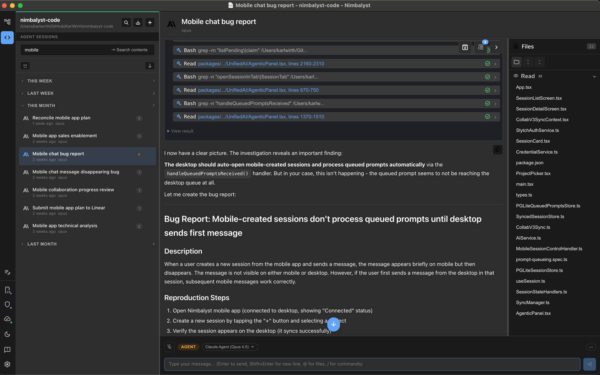 Mobile bug chat report