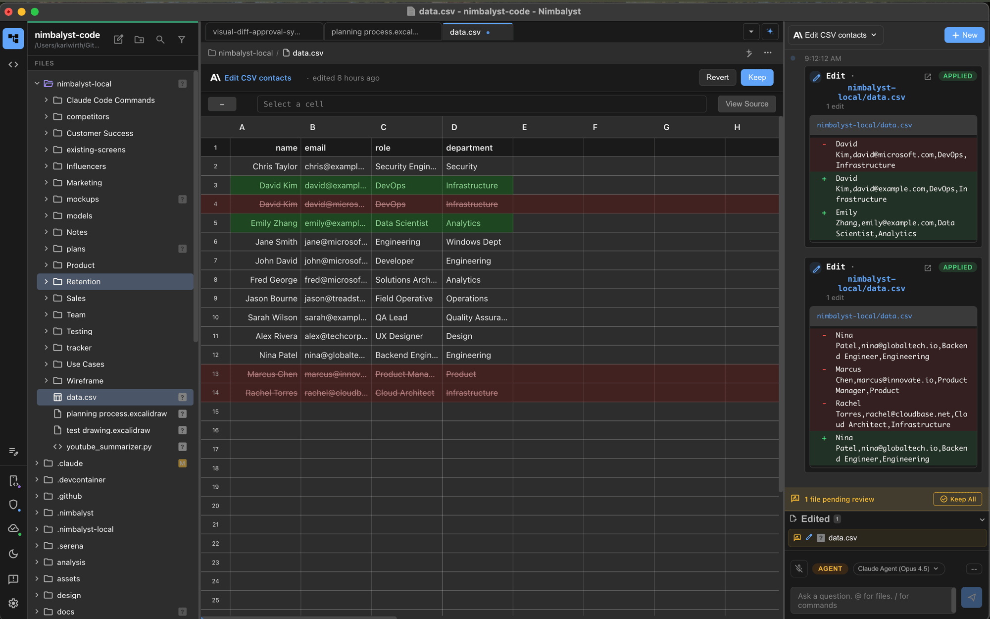 Nimbalyst CSV Editor with Claude Code
