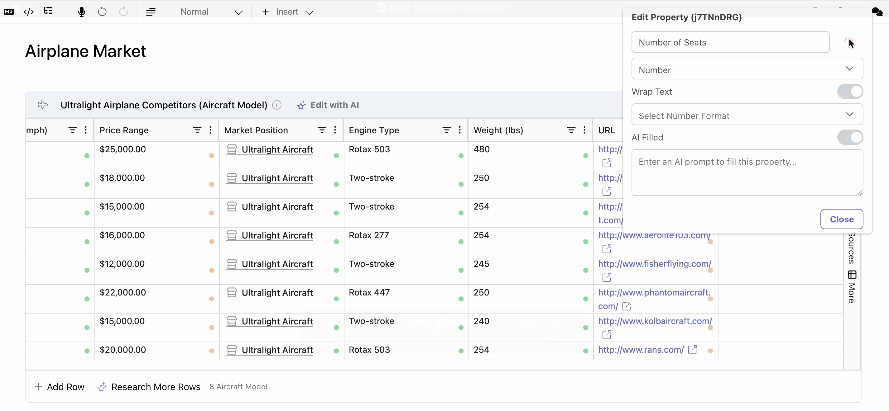 Stravu AI Table - add column