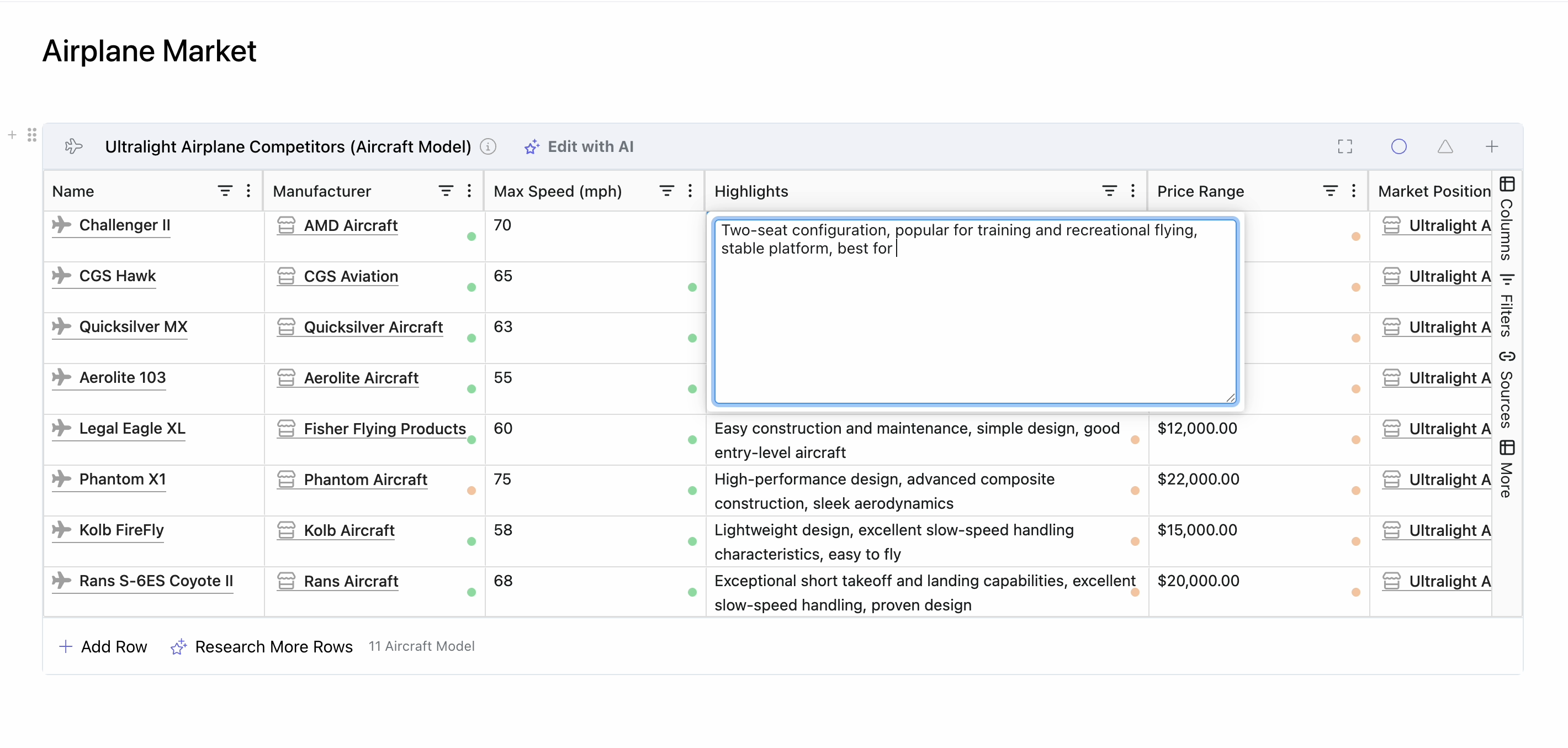 Stravu AI Tables - edit text